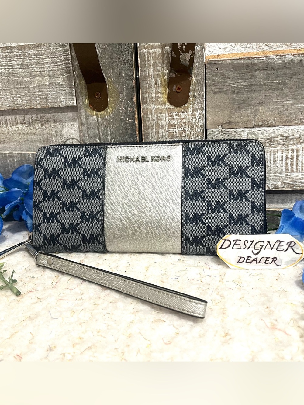 Michael Kors Blue & Silver Signature Large Clutch Wristlet